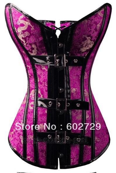 Free shipping,sexy purple dragon print boned lace up corset bustier showgirl lingerie factory supplier S-XL