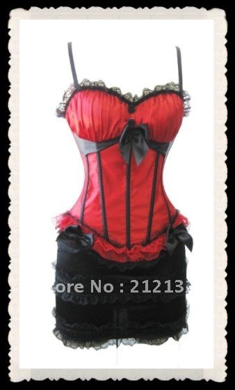 Free Shipping Sexy Red/Black corset with Skirt S-2XL (W3317-2c)