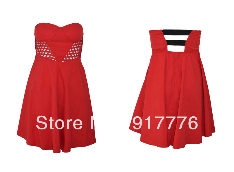 Free Shipping Sexy Red Hollow Out Open Back Pleated Padded Party Ball Short Dress