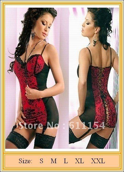 Free shipping!Sexy red Lace up Corset Bustier Mini Skirt