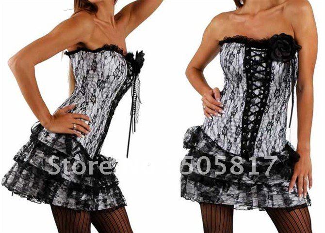 free shipping sexy satin strapless corset dress with panty Europe royal corset shaper overbust bustier dress skirt MZ2176