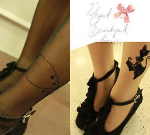 Free shipping Sexy transparent ankle pattern pantyhose