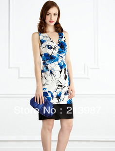 Free shipping! Sexy V-neck print slim sleeveless one-piece dress gentlewomen dresses for women db5098