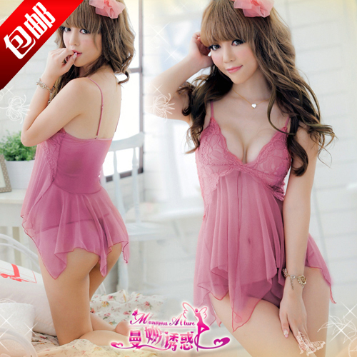 free shipping Sexy v pink temptation lingerie nightgown t sexy nightgown sleepwear