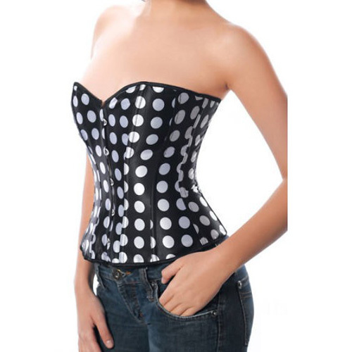 Free Shipping Sexy Women Goth Lingerie Polka Dot Under Bust Lace up Boned Corset Bustier G String Satin Top S322