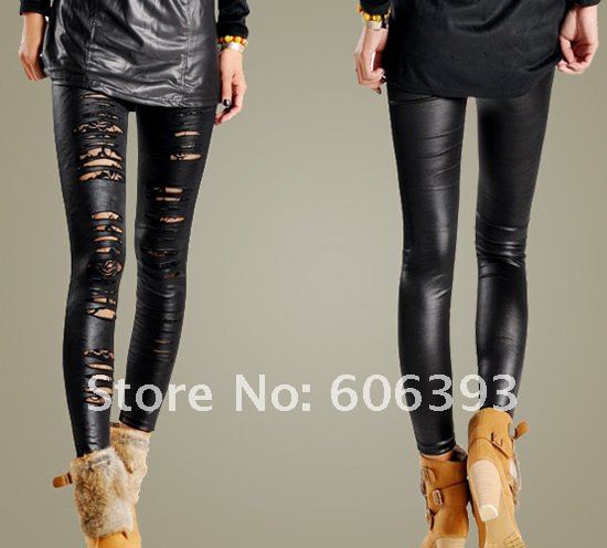 Free Shipping Sexy Women Ripped Tron Lace Cutout Stretch Tights Legging Pants Slash Footless