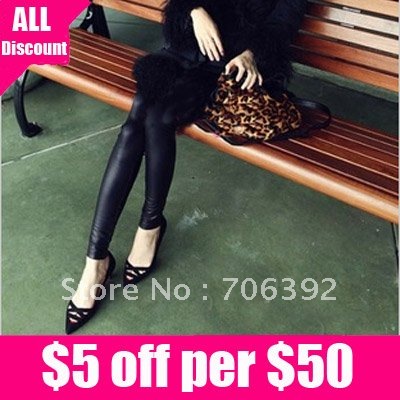 Free Shipping Shaping Women's Perfect Figure Tall Waist Imitation Leather Leggings 1pcs/lot