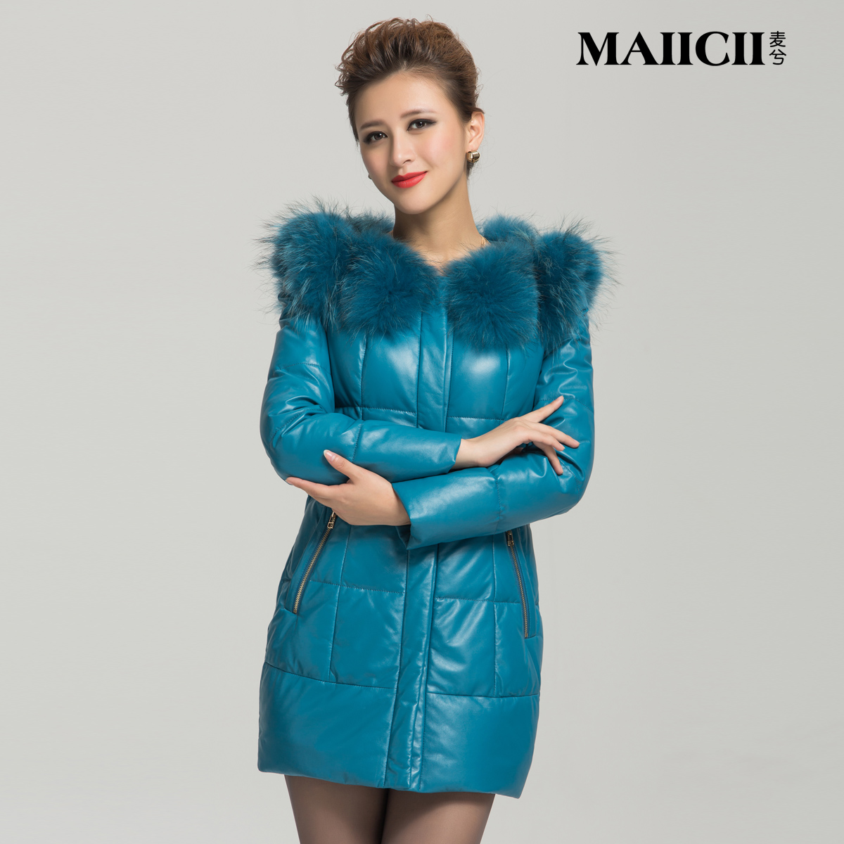 free shipping Sheepskin down outerwear zipper style fox fur slim fashion genuine fur leather clothing