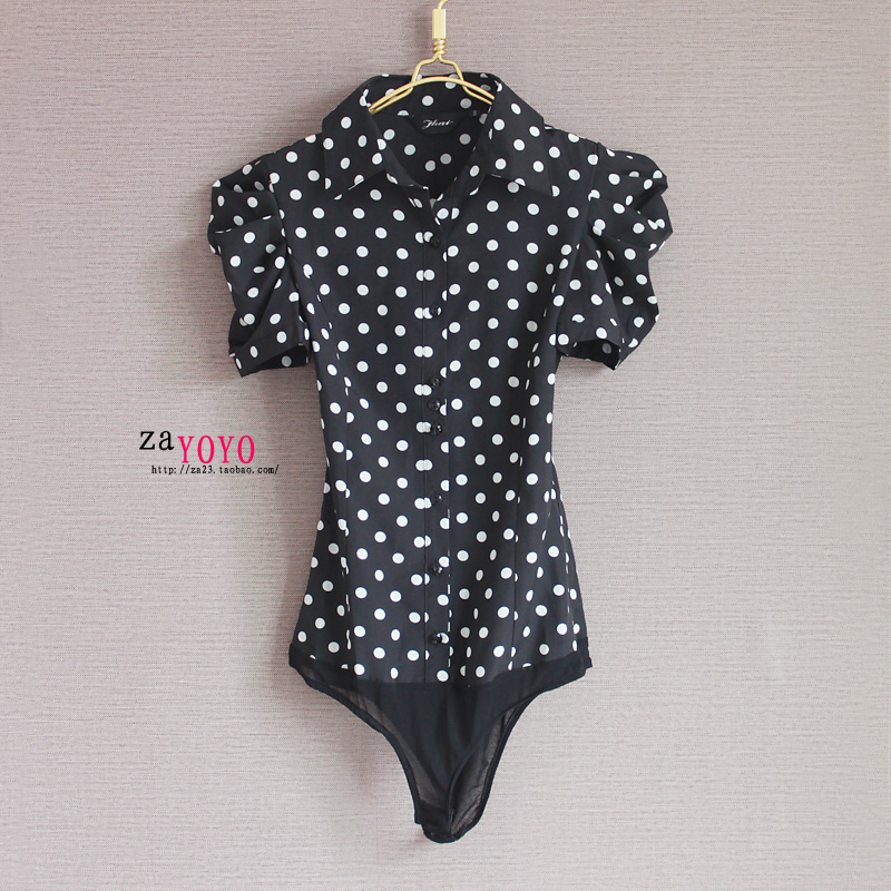 Free shipping Shirt slim elegant chiffon polka dot short-sleeve one piece shirt body shits