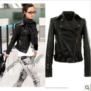 Free shipping!  Short paragraph lapel motorcycle leather jacke   p05