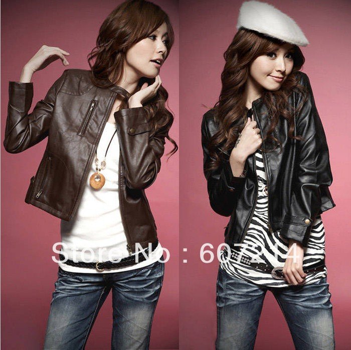 Free shipping short PU leather / locomotive Jacket / Women's jacket 2 color