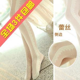 free shipping Sidepiece lace ultra-thin stockings female white pantyhose LANGSHA