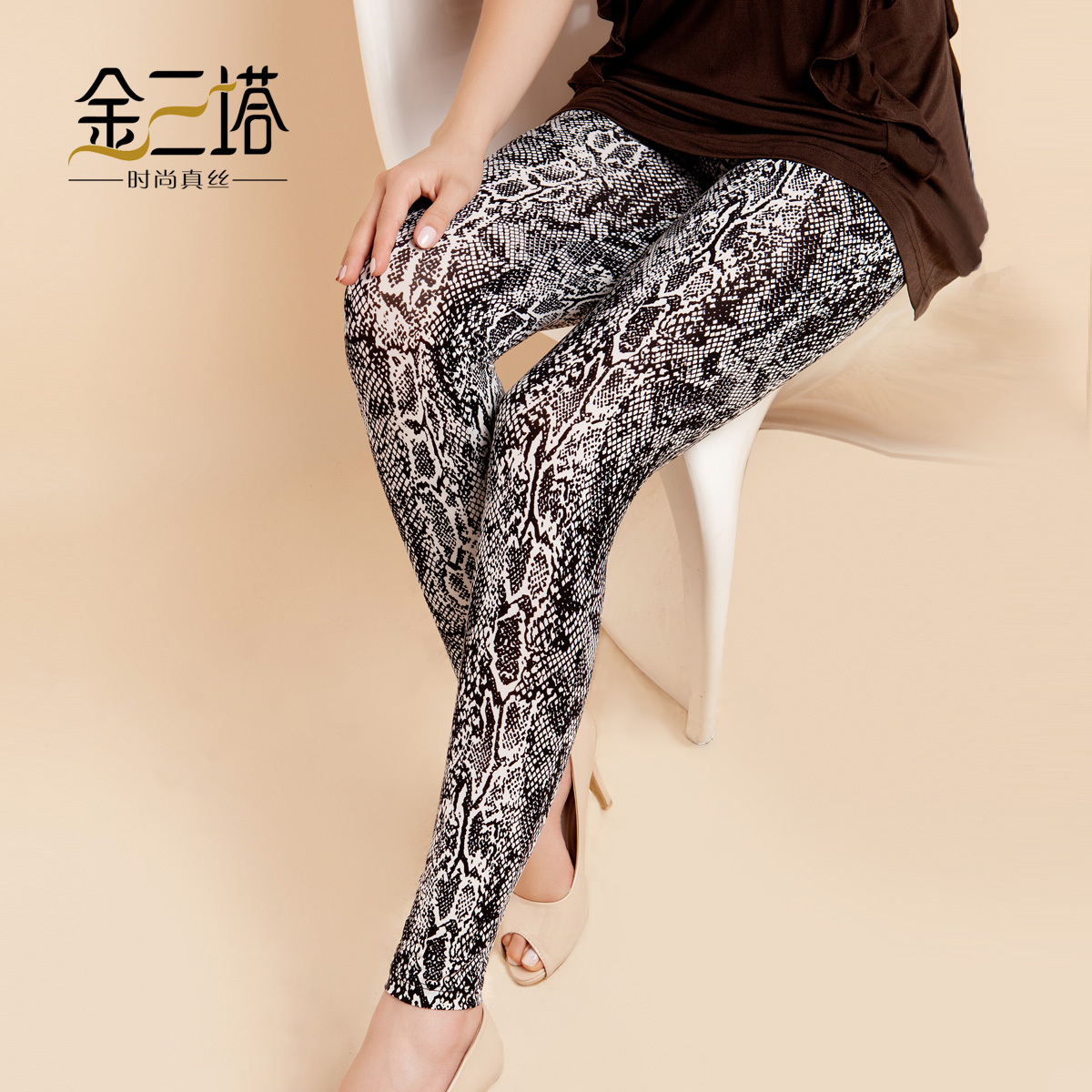 free shipping Silk legging classic black serpentine pattern print legging skin-friendly anti-allergic yzw2a904