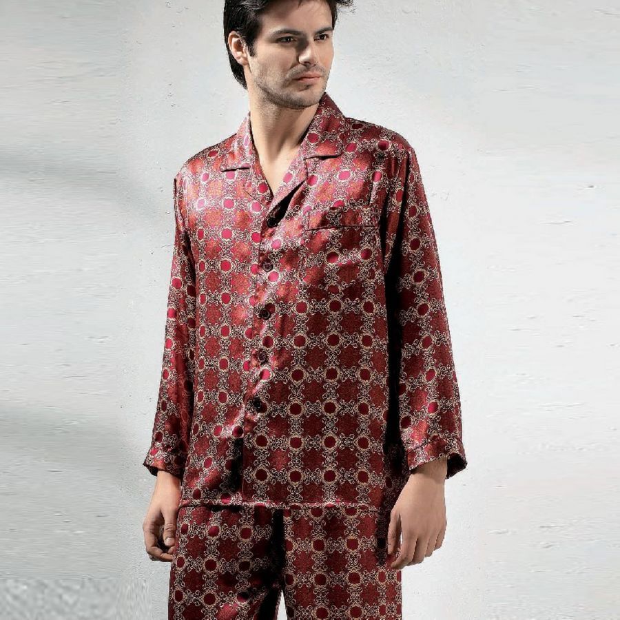 free shipping Silk male long sleeve length pants print long-sleeve sleep set 0019