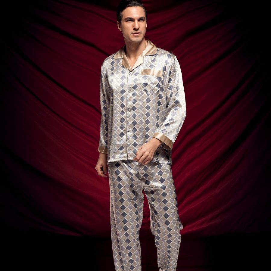 free shipping Silk mulberry silk long-sleeve twinset sleepwear d5012 fashion check