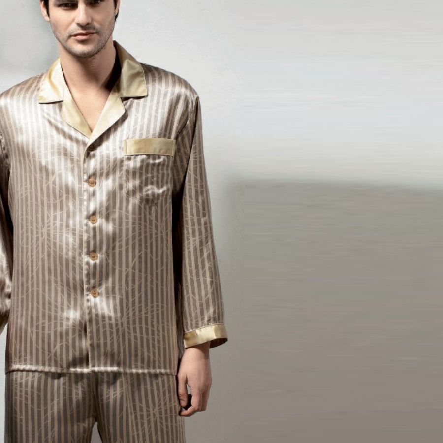 free shipping Silk mulberry silk men's honourable stripe long-sleeve sleep set y2036