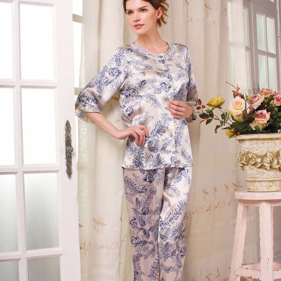 free shipping Silk mulberry silk women's 7 9 pants sleepwear pants sets 1041