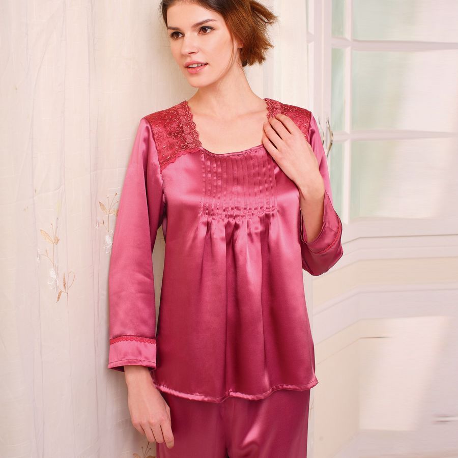 free shipping Silk mulberry silk women's long-sleeve sleepwear set 0933 light blue