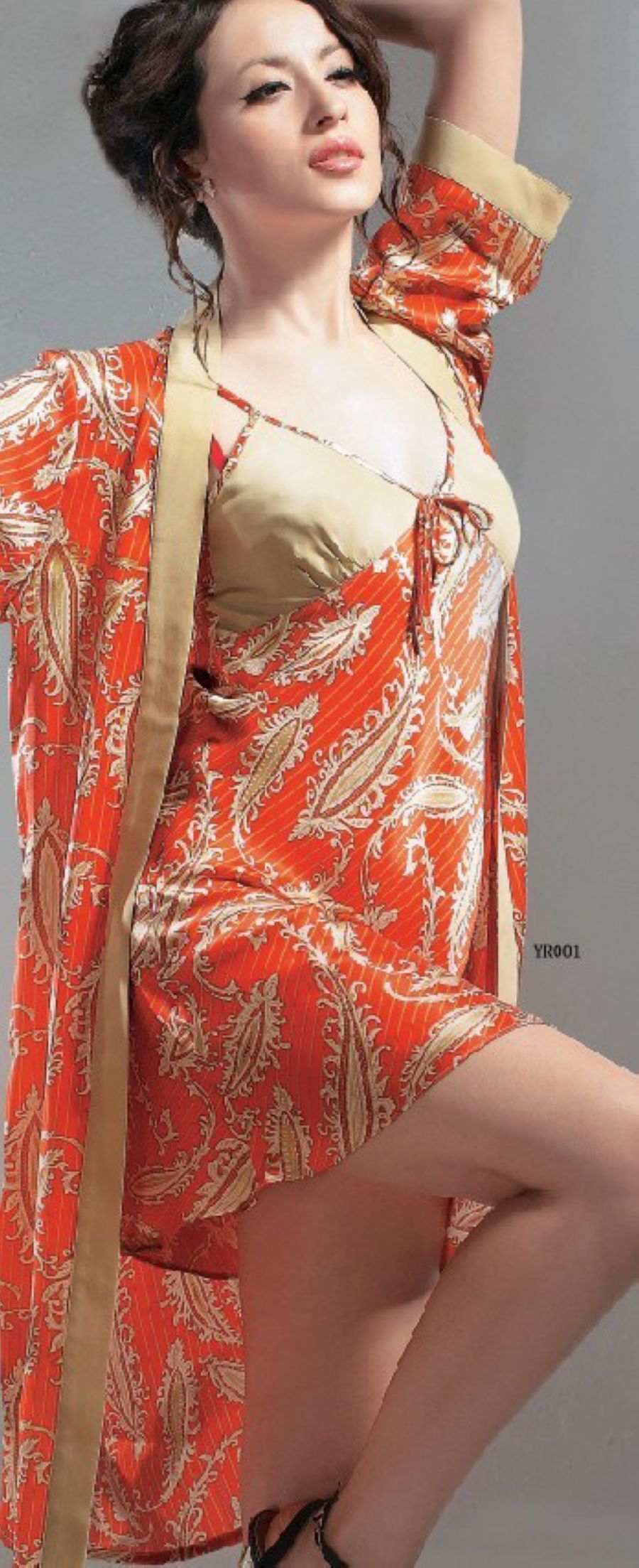 free shipping Silk quality print robe twinset 001