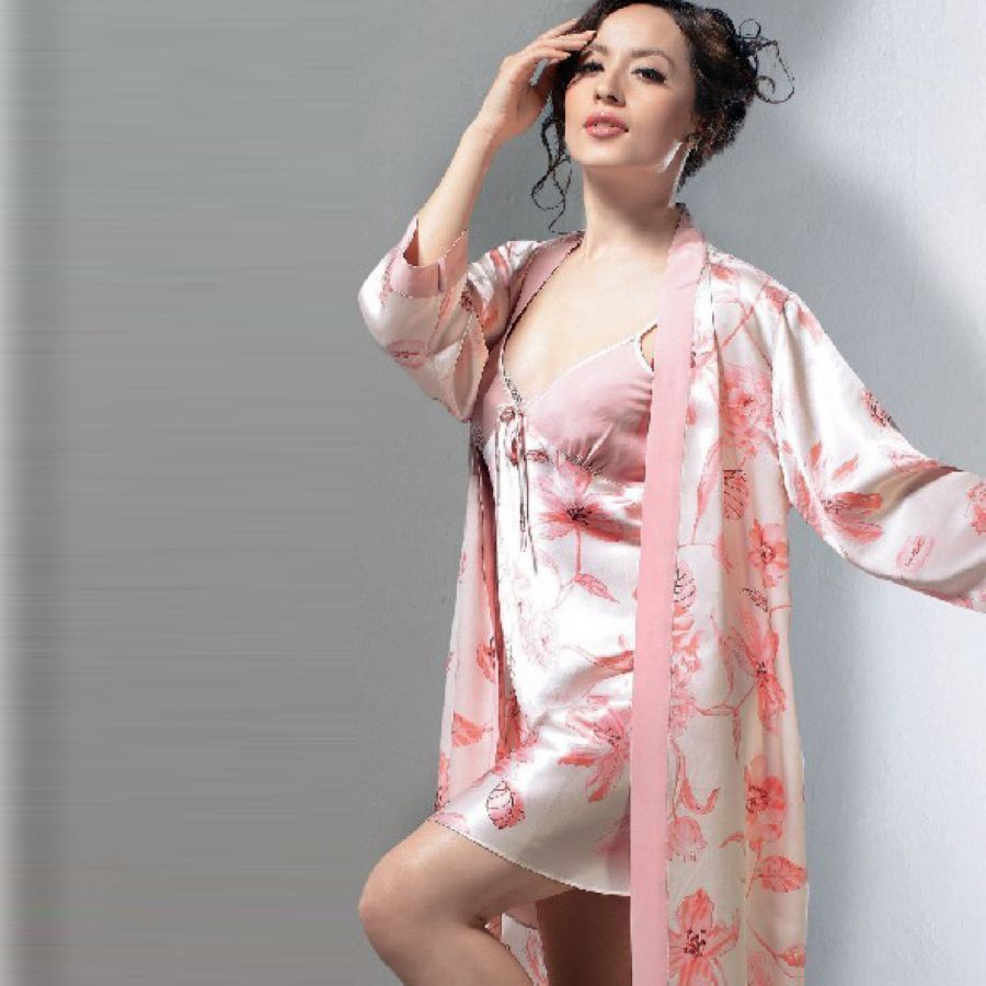 free shipping Silk quality print robe twinset 001