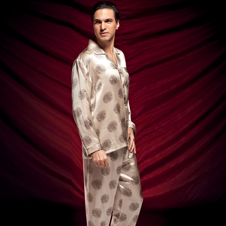 free shipping Silk sleepwear twinset mulberry silk long-sleeve lounge male a5010