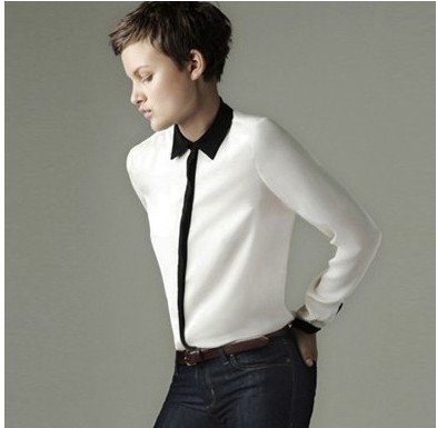 Free shipping Simple & Plain Style Women Small Collar Turndown Button-front See-through Long Sleeve Chiffon Shirts Blouse Tops