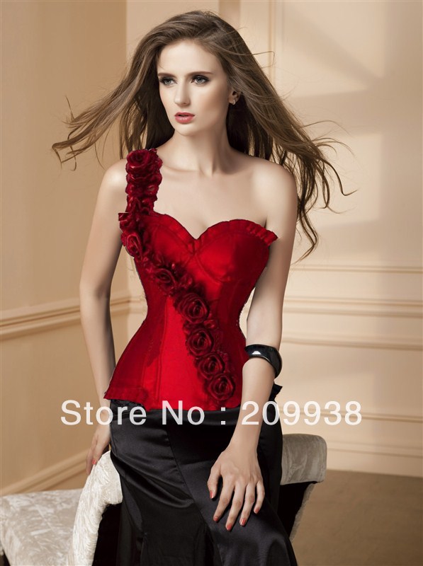 Free shipping single rose shoulder outwear shaper ,Corset Bustier clubwear+G-string ,cheaper price S-XXL GLB839