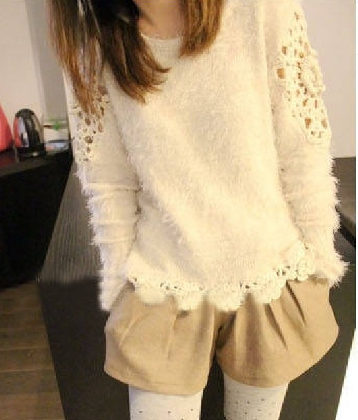 free shipping Sisouhor cutout crochet o-neck slim long-sleeve mohair domesticated hen yarn crochet sweater - 10100