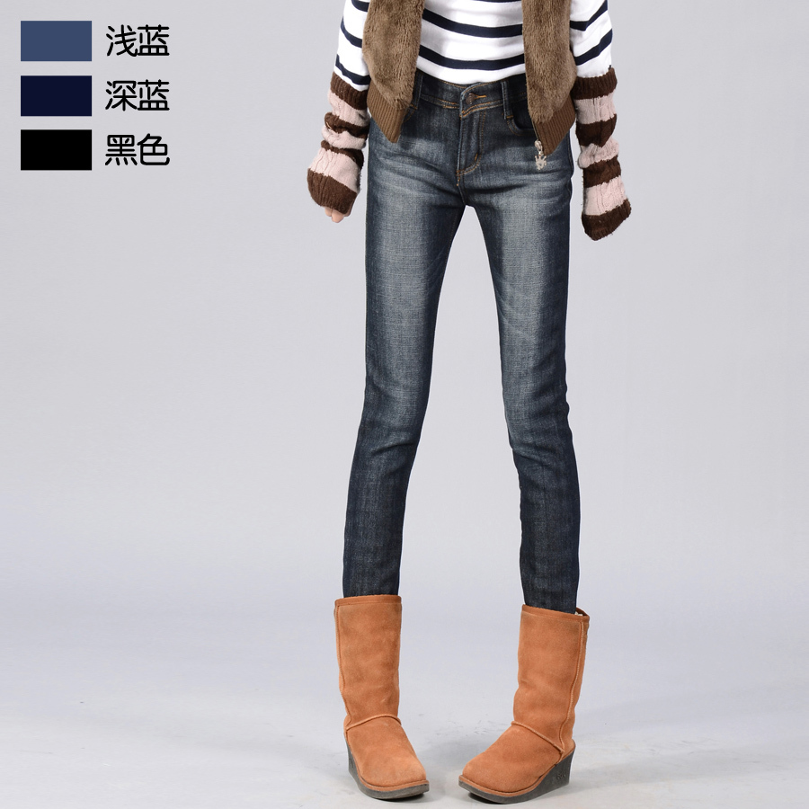 Free shipping Skinny pants plus velvet thickening pencil pants all-match slim female jeans boots pants