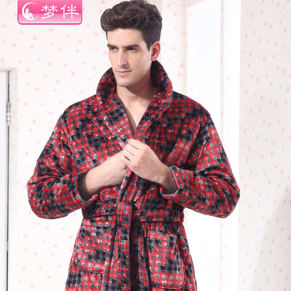 Free shipping Sleepwear coral fleece entresol robe male thickening lounge autumn and winter thermal m765