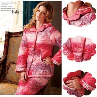 Free Shipping  sleepwear coral fleece thickening women's cotton-padded lounge set z3633