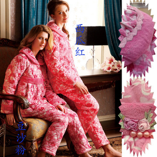 Free Shipping sleepwear coral fleece women's thickening cotton-padded lounge set z3658 Sleep & Lounge