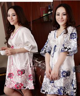 Free shipping Sleepwear elegant gentlewomen short-sleeve faux silk nightgown elegant fashion sleepwear lounge 2013