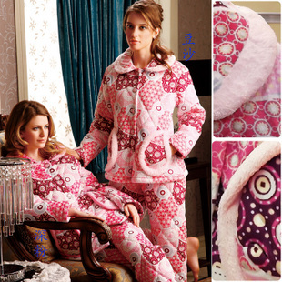 Free Shipping  sleepwear fashion coral fleece cotton-padded lounge set z3657