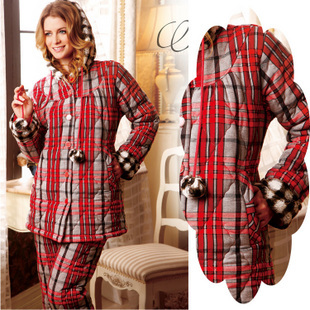 Free Shipping  sleepwear fashion thickening coral fleece cotton-padded sleep set m3683