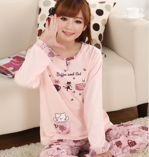 Free shipping Sleepwear female 100% cotton long-sleeve cartoon spring and autumn set winter lounge set