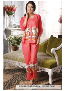 Free Shipping Sleepwear spring 100% cotton women's long-sleeve lounge set m6682 Sleep & Lounge