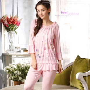 Free Shipping Sleepwear spring 100% cotton women's long-sleeve lounge set z6693