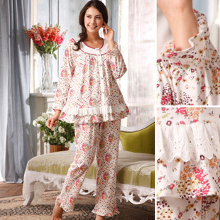 Free Shipping Sleepwear spring 100% cotton women's long-sleeve lounge set z6706 Sleep & Lounge