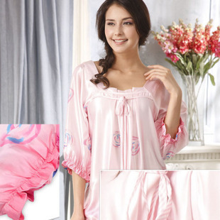 Free Shipping Sleepwear spring silk women's long-sleeve lounge set s6669 Sleep & Lounge