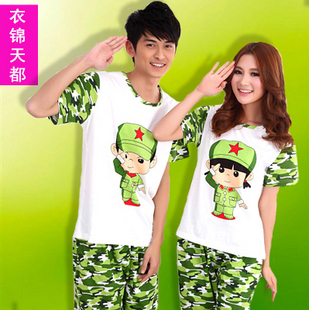 Free Shipping Sleepwear summer lovers sleepwear 100% cotton short-sleeve cartoon lounge female set female summer