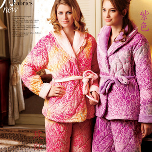 Free Shipping  sleepwear winter coral fleece women's thickening cotton-padded set m3669