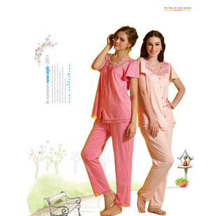 Free Shipping Sleepwear women's 100% cotton knitted lounge set Z2502