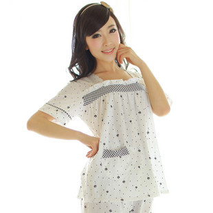 Free Shipping Sleepwear  women's 100% cotton knitted short-sleeve set sweet lounge z4144