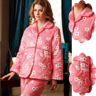 Free Shipping  sleepwear women's coral fleece cotton-padded thickening set z3661