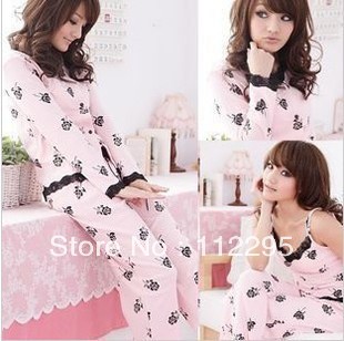 Free shipping sleepwear women's long-sleeve rose 3 pieces set sleepwear sexy princess puer size M / L / XL / Wholesale!