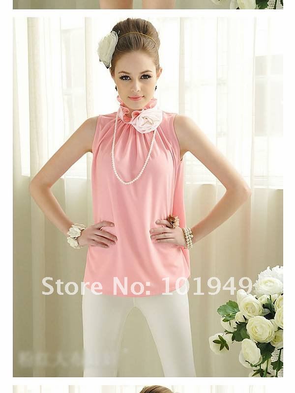 Free shipping sleeveless tight-fitting big bow charming sexy cool elegant blouses women shirt office lady OL size S/M/L