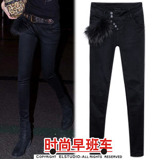 Free shipping slim all-match jeans skinny pants fox fur jeans