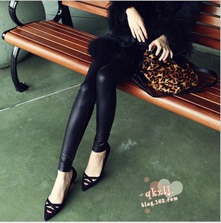 Free shipping Slim faux leather plus size ultra elastic legging black faux leather legging ankle length trousers