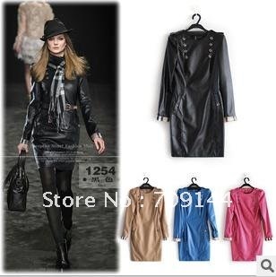 Free Shipping Slim Handsome Cool Faux Leather Dress Women S M L XL